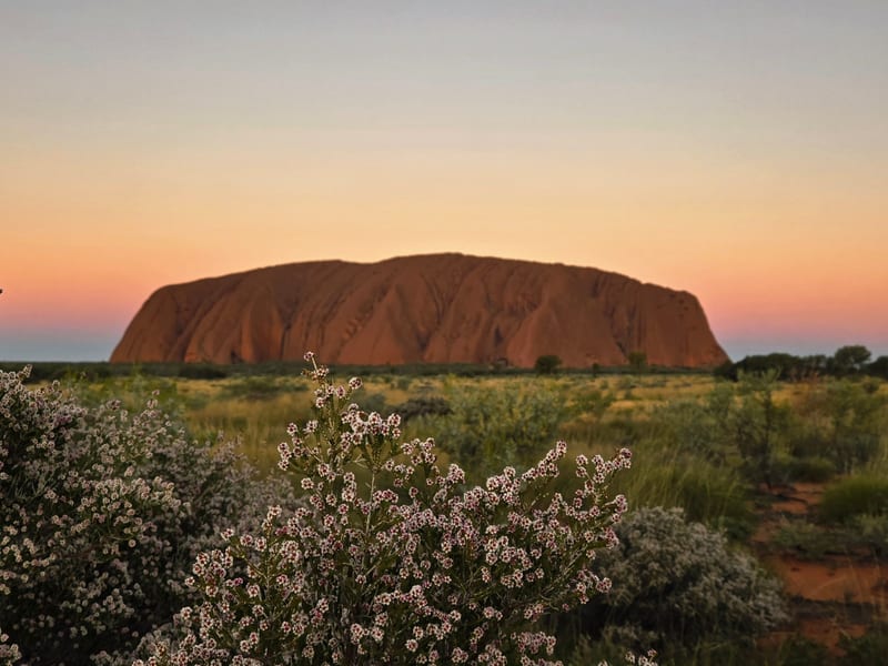 Uluru glowing red at sunset, Northern Territory, Australia