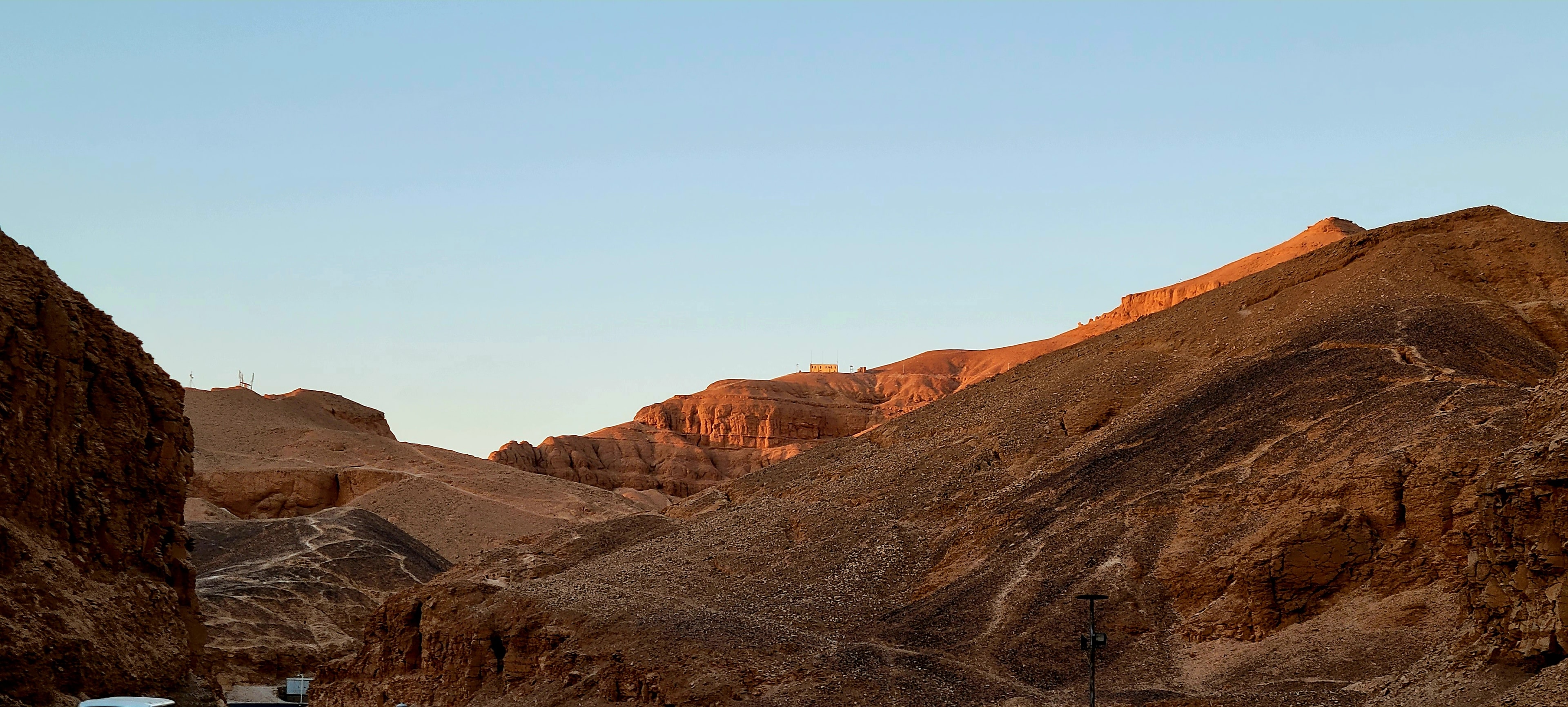 Hot air balloons inflating at dawn over the West Bank of Luxor, Egypt